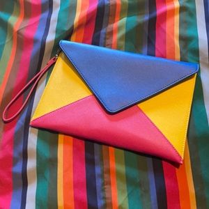 Colorful 80s style envelope clutch with strap